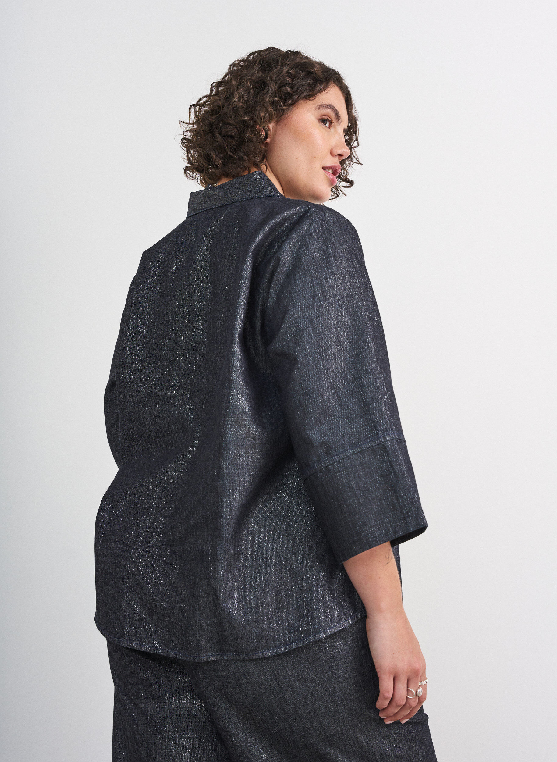 ZizziDenim-paita glitterlangalla ja 3/4-hihat, Harmaa, Model image number 2