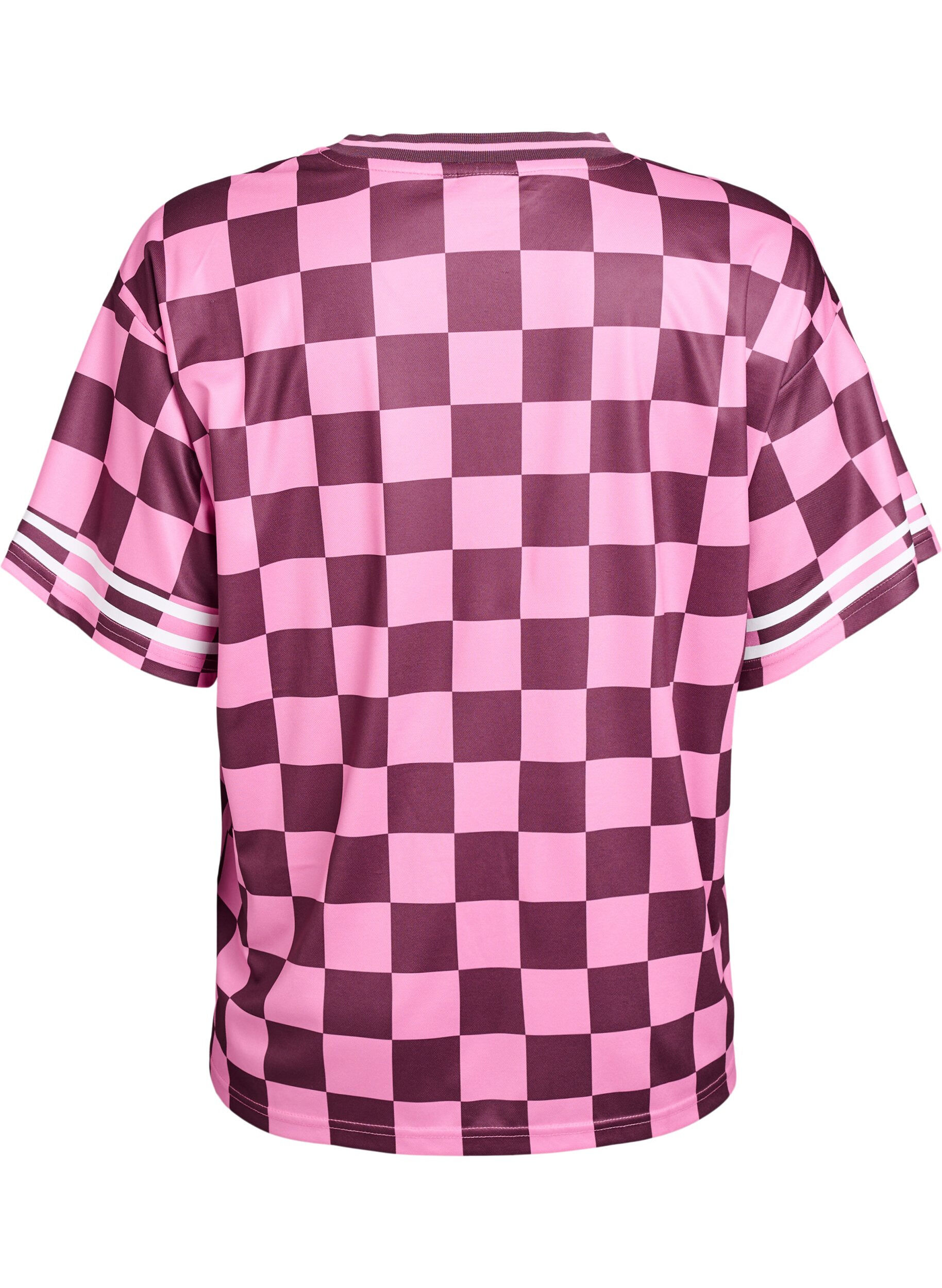 Zizzi Urheilullinen T-paita ruutukuvioilla ja tekstiprintill&auml;, Punainen, Packshot image number 1