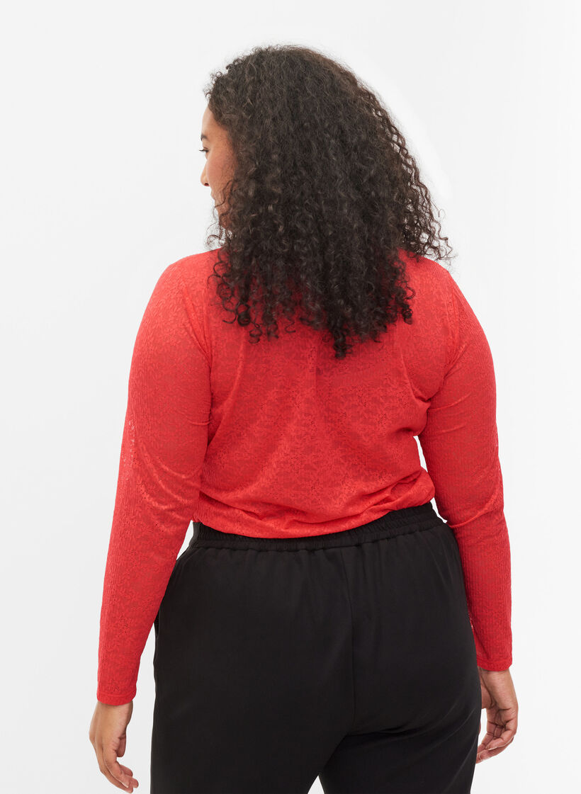 Tyköistuva pitsipusero pitkillä hihoilla, Hibiscus, Model image number 1