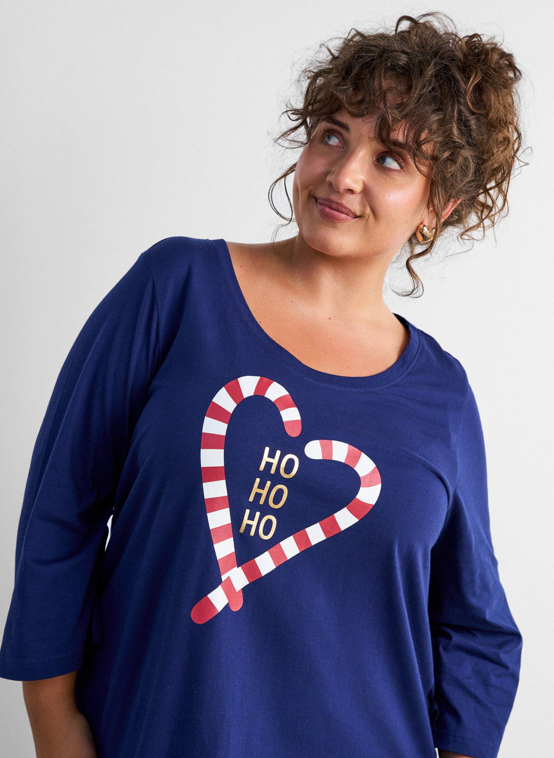 ZizziY&ouml;mekko luomupuuvillasta jouluteemalla, Sininen, Model image number 4