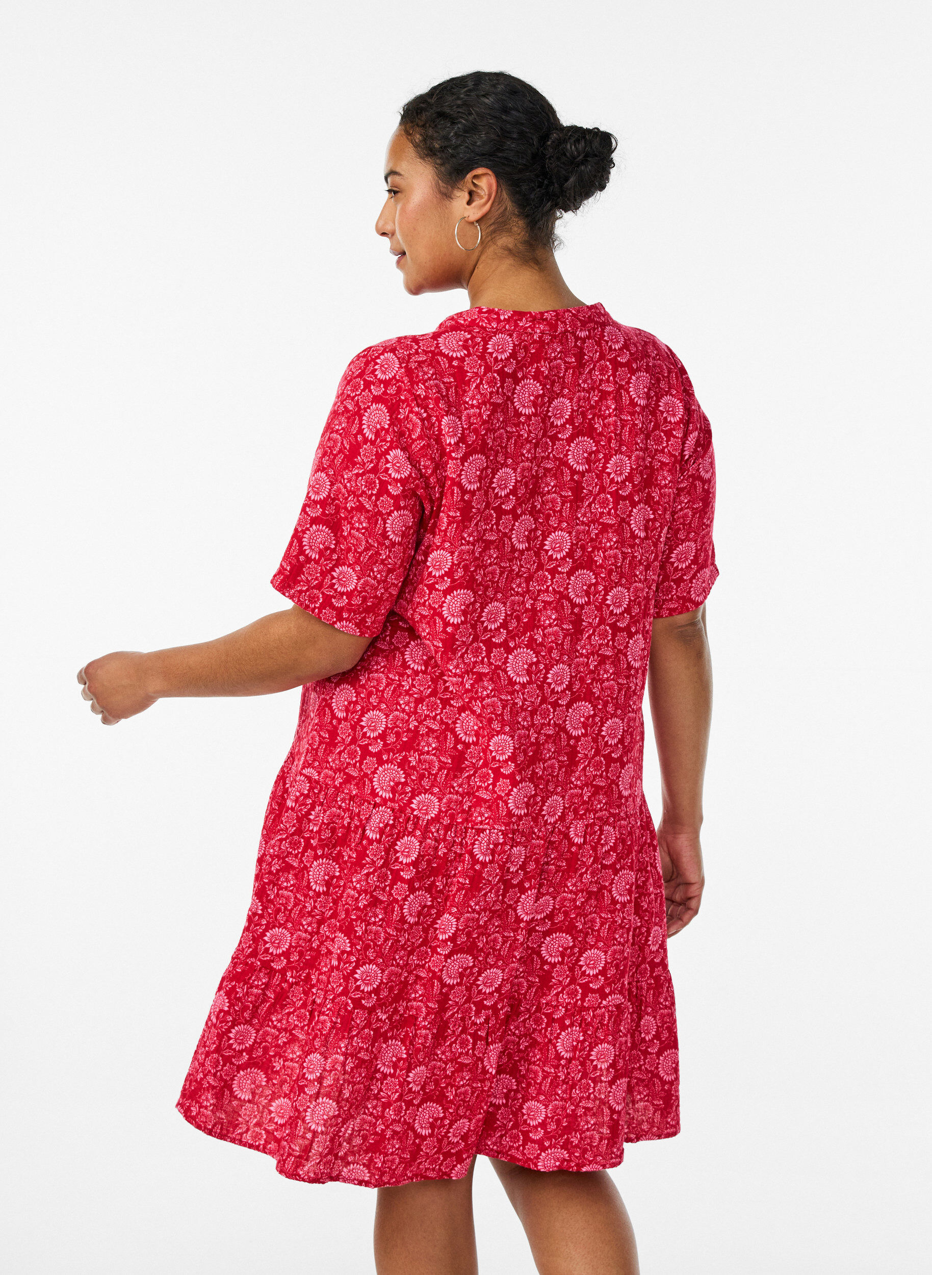 ZizziLyhyt A-linjainen mekko puuvillamusliinista, Punainen, Model image number 2