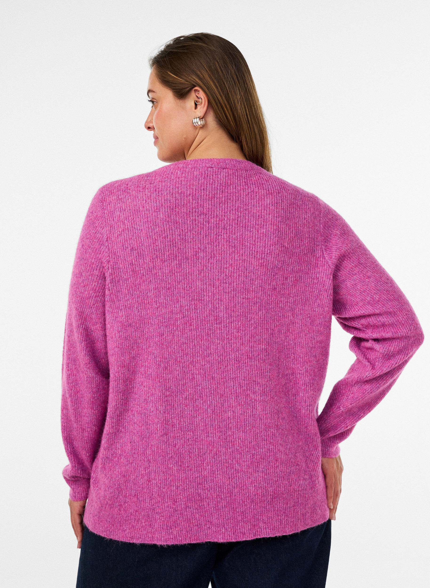 ZizziMelange-neulepusero py&ouml;re&auml;ll&auml; p&auml;&auml;ntiell&auml;, Violetti, Model image number 2