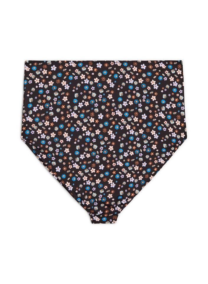 Korkeavyötäröinen bikinihousu kukkakuviolla, Ruskea, Packshot image number 1