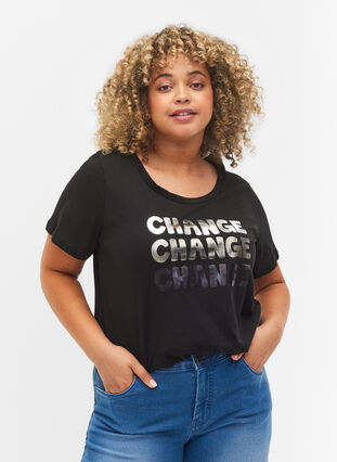 Puuvillainen t-paita lyhyillä hihoilla, Black Change, Model image number 0