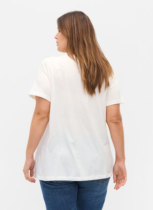 Puuvillainen t-paita helmillä, Warm Off-white, Model image number 1