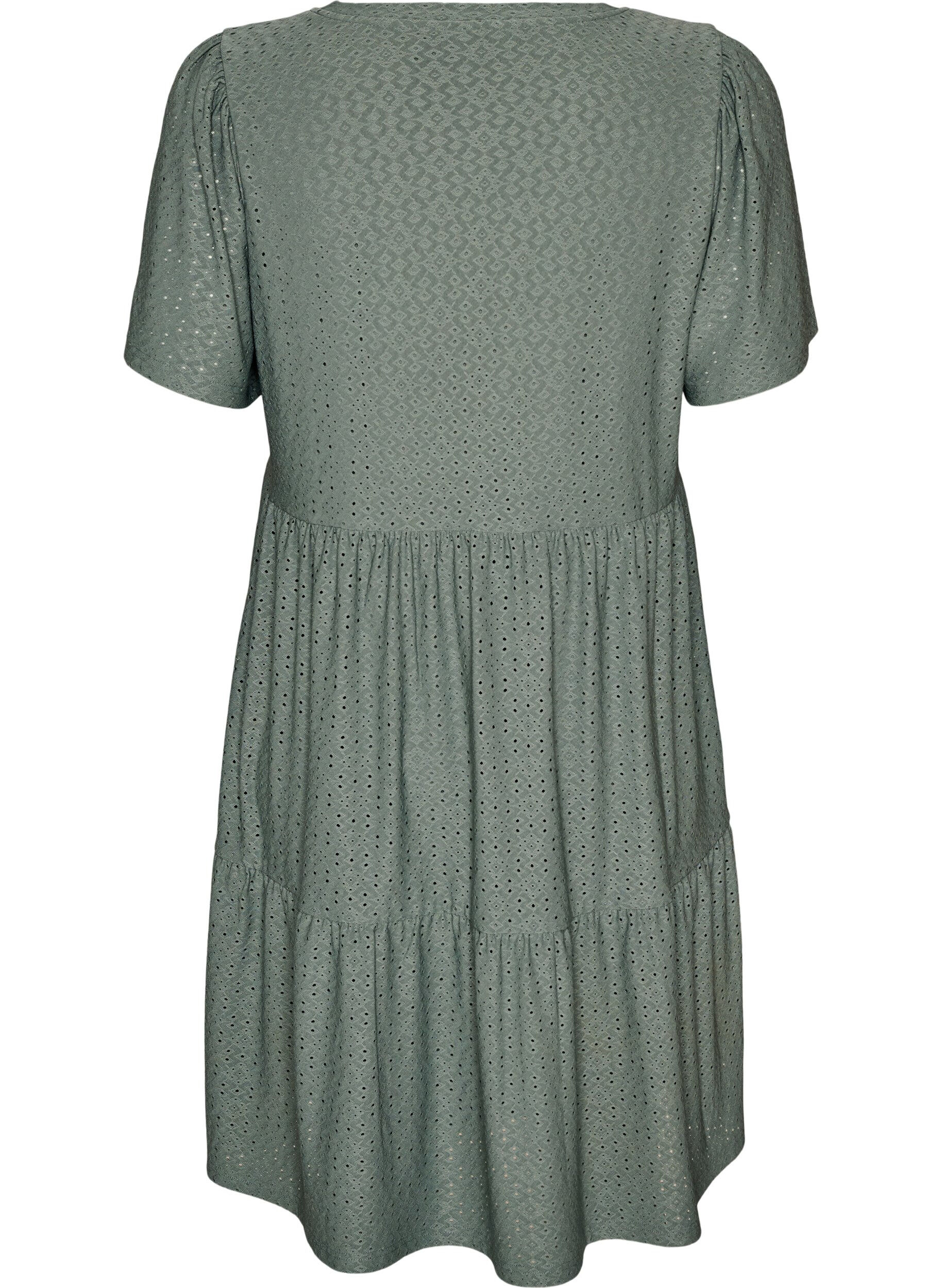 ZizziLyhyt mekko pitsikuviolla ja kerrostetulla helmalla, Vihre&auml;, Packshot image number 1