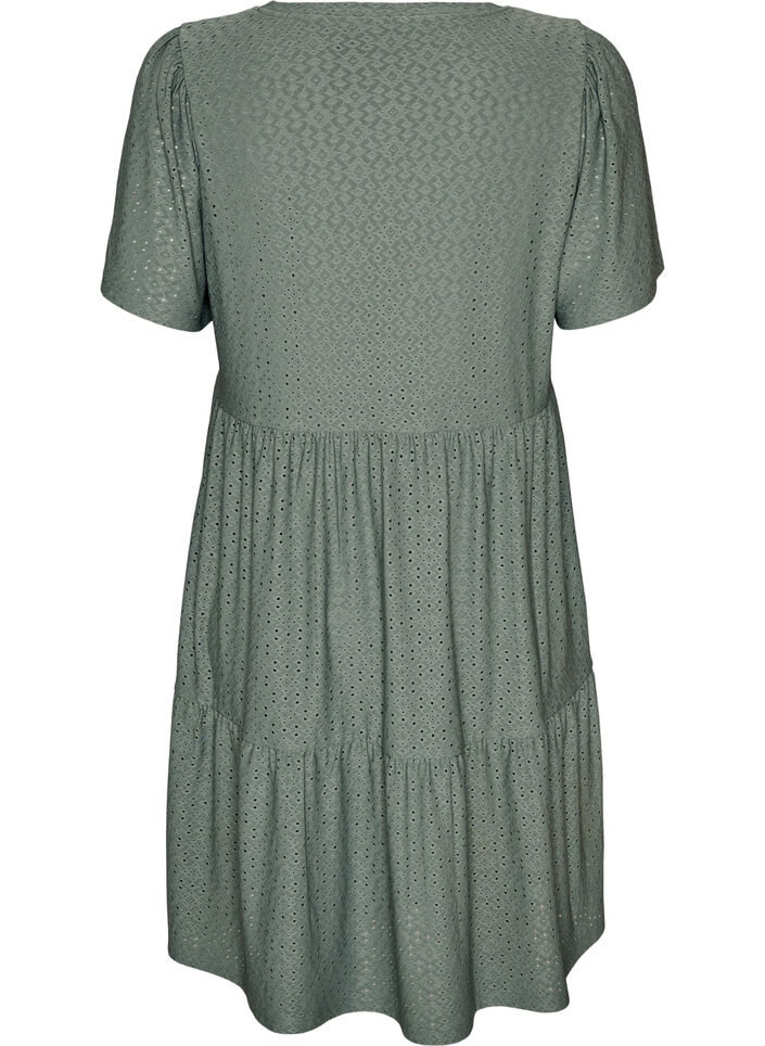 Lyhyt mekko pitsikuviolla ja kerrostetulla helmalla, Vihre&auml;, Packshot image number 1