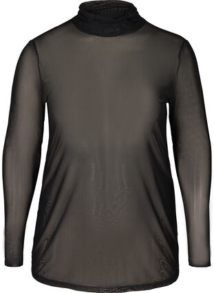 Mesh-paita korkealla kauluksella ja leopardiprintillä, Black, Packshot image number 0