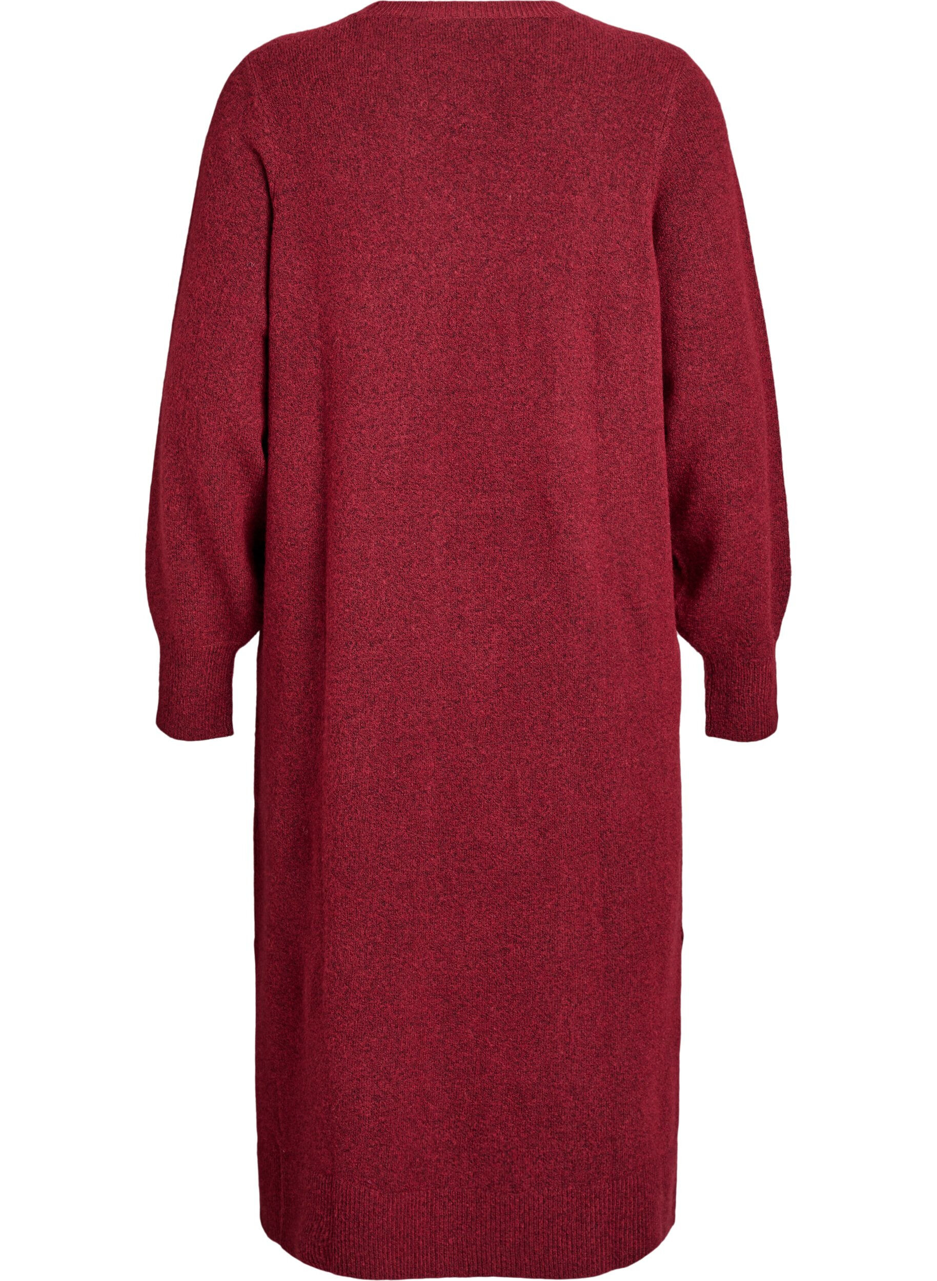 Zizzi Pitk&auml;hihainen neulemekko V-p&auml;&auml;ntiell&auml;, Punainen, Packshot image number 1