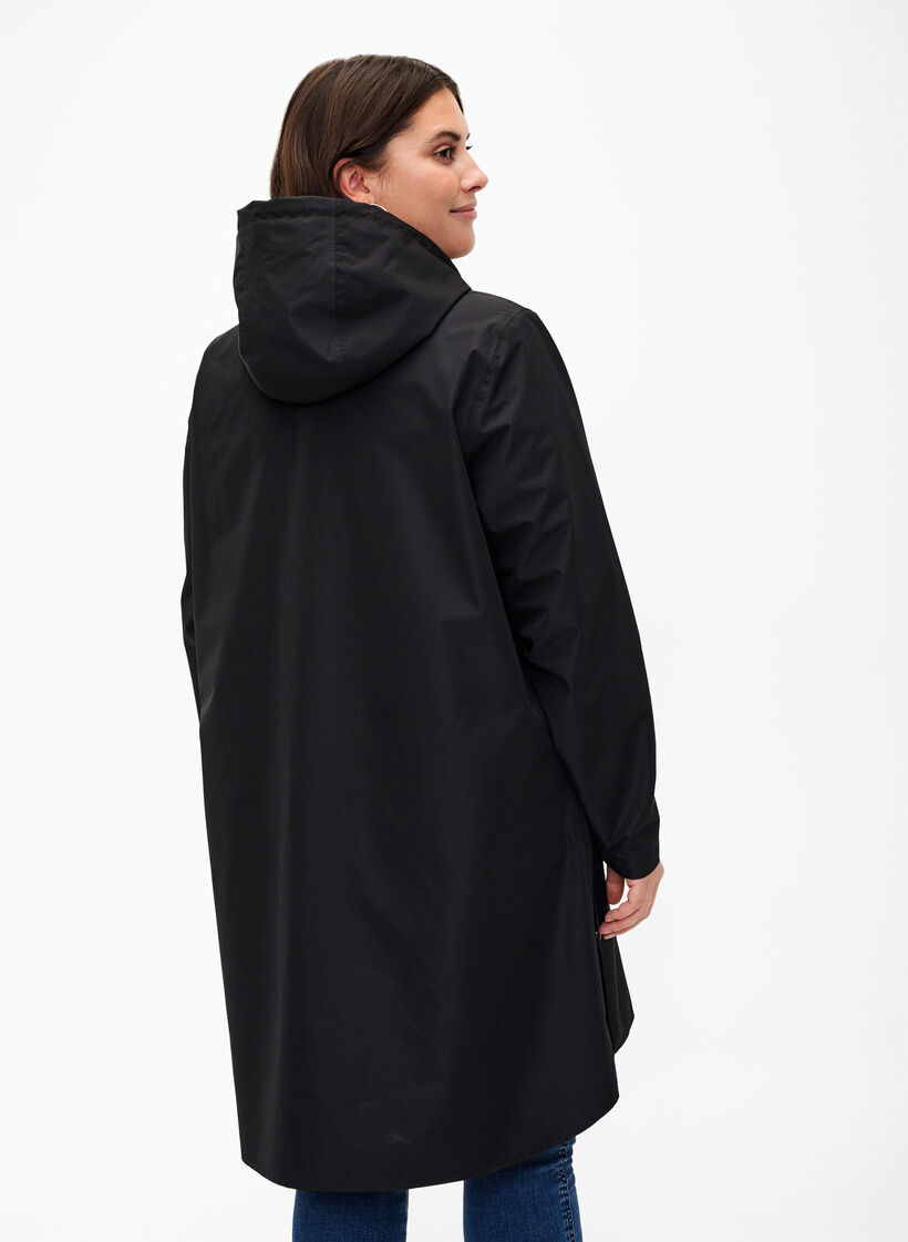 Sadetakki taskuilla ja hupulla, Musta, Model image number 2