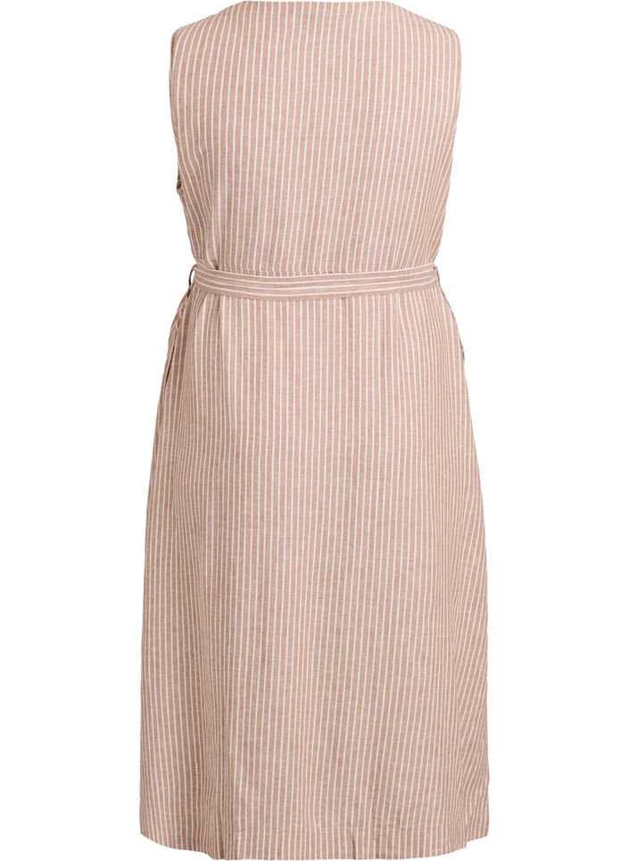 Hihaton raidallinen midimekko pellavasta ja viskoosista, Beige, Packshot image number 1