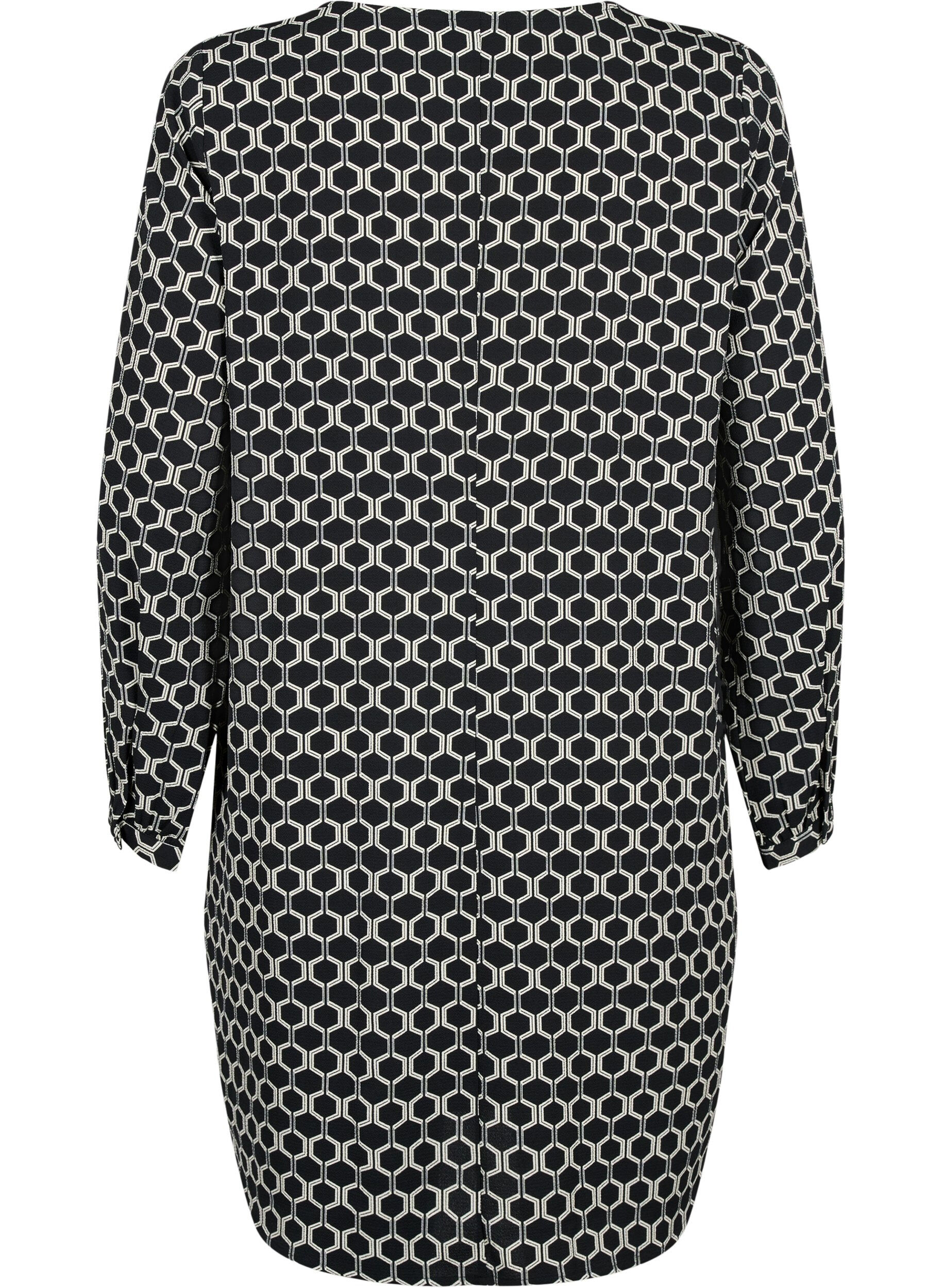 Zizzi V-kauluksellinen mekko kuviolla, Black Graphic AOP, Packshot image number 1