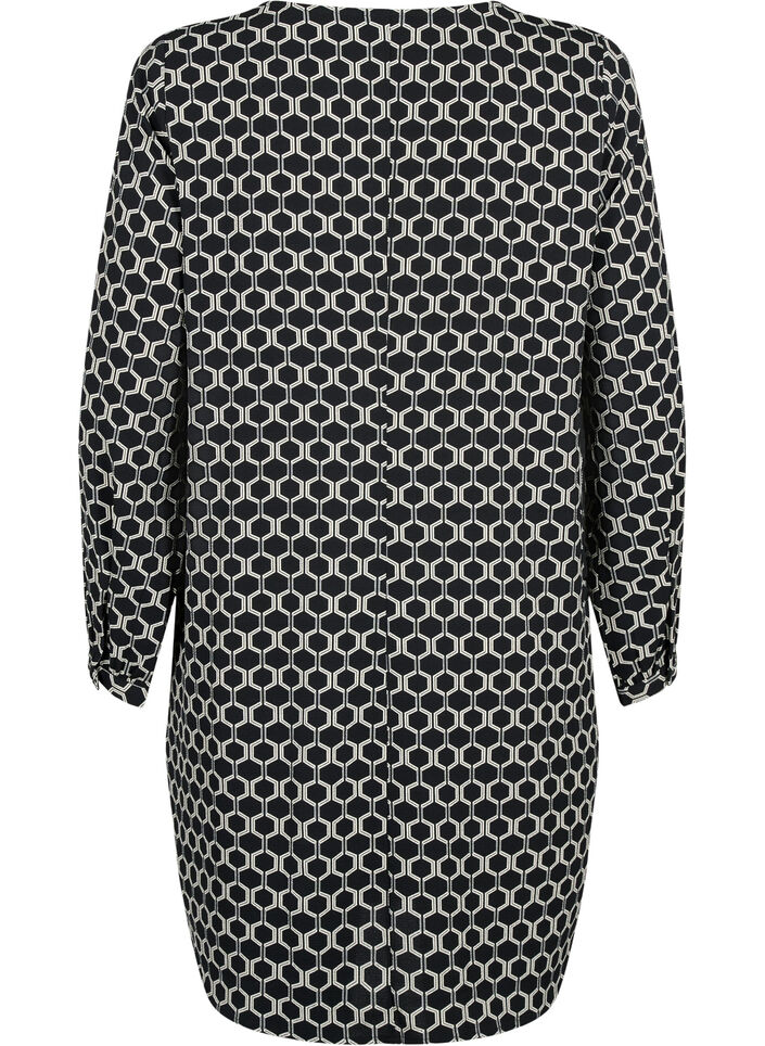 V-kauluksellinen mekko kuviolla, Black Graphic AOP, Packshot image number 1