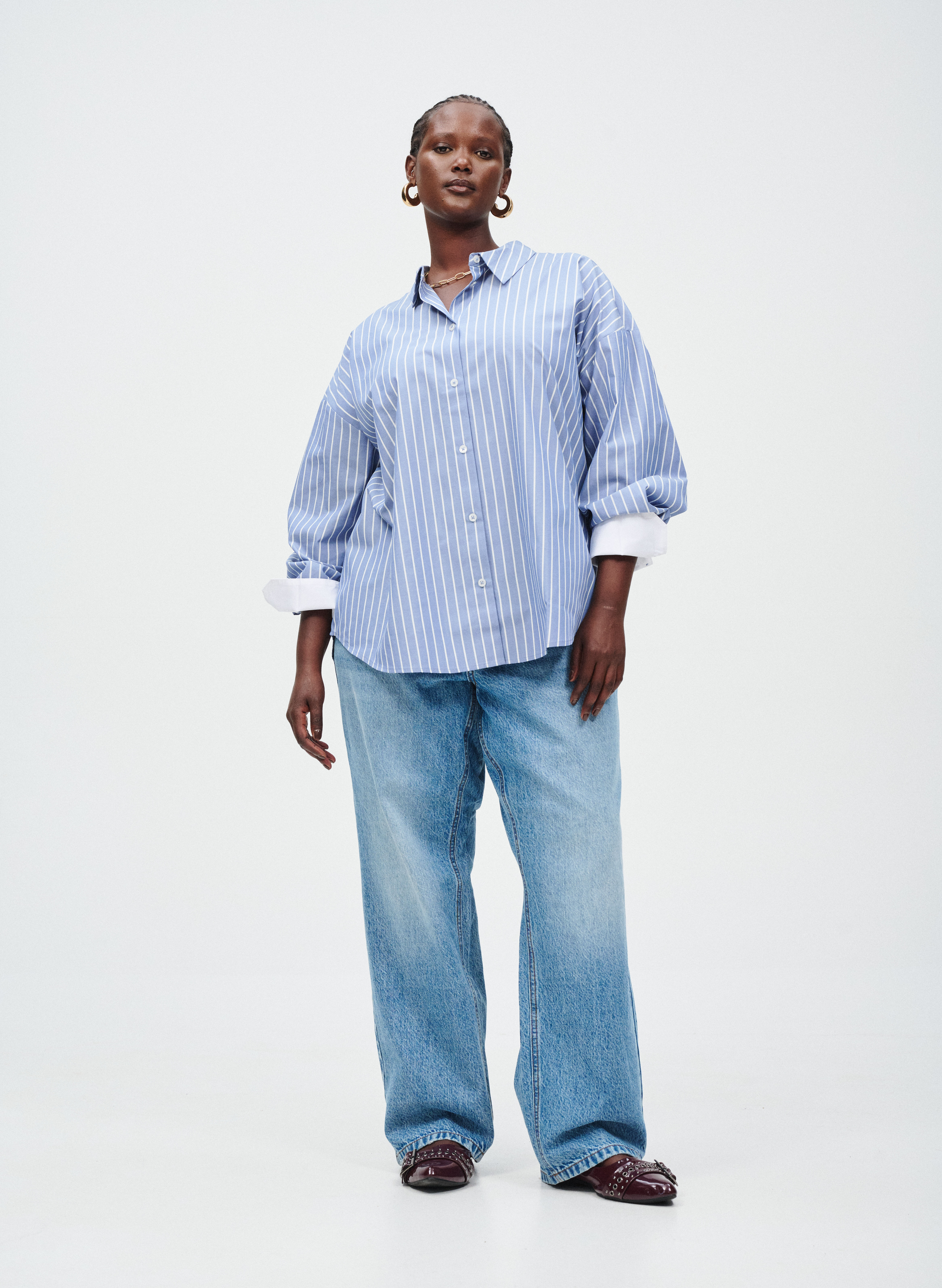 Zizzi Sininen raidallinen paita, , Model