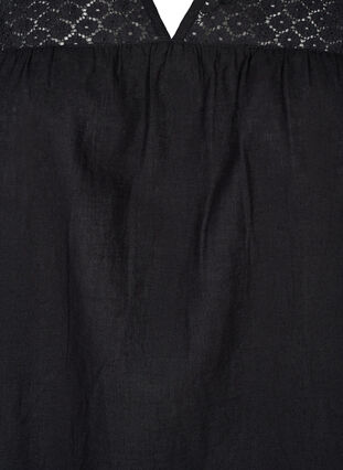 Puuvillan ja pellavan sekoitteesta valmistettu mekko, jossa on virkattuja yksityiskohtia, Black, Packshot image number 2