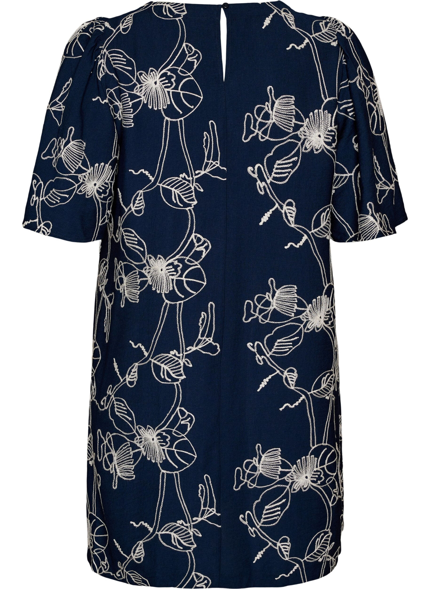 ZizziLyhyt A-linjainen mekko kirjaillulla kuviolla, Sininen, Packshot image number 1