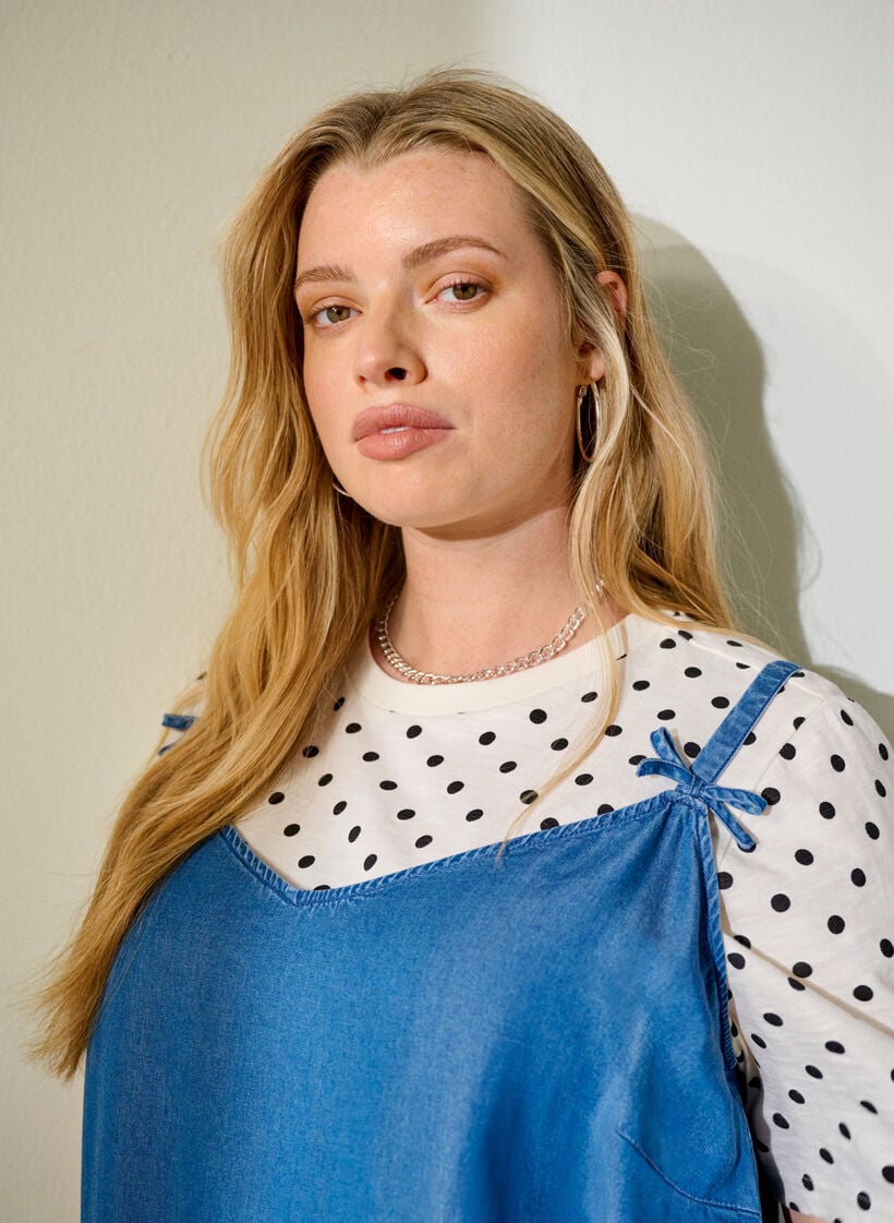 Pilkkukuvioinen puuvilla T-paita, Vanilja, Image image number 0