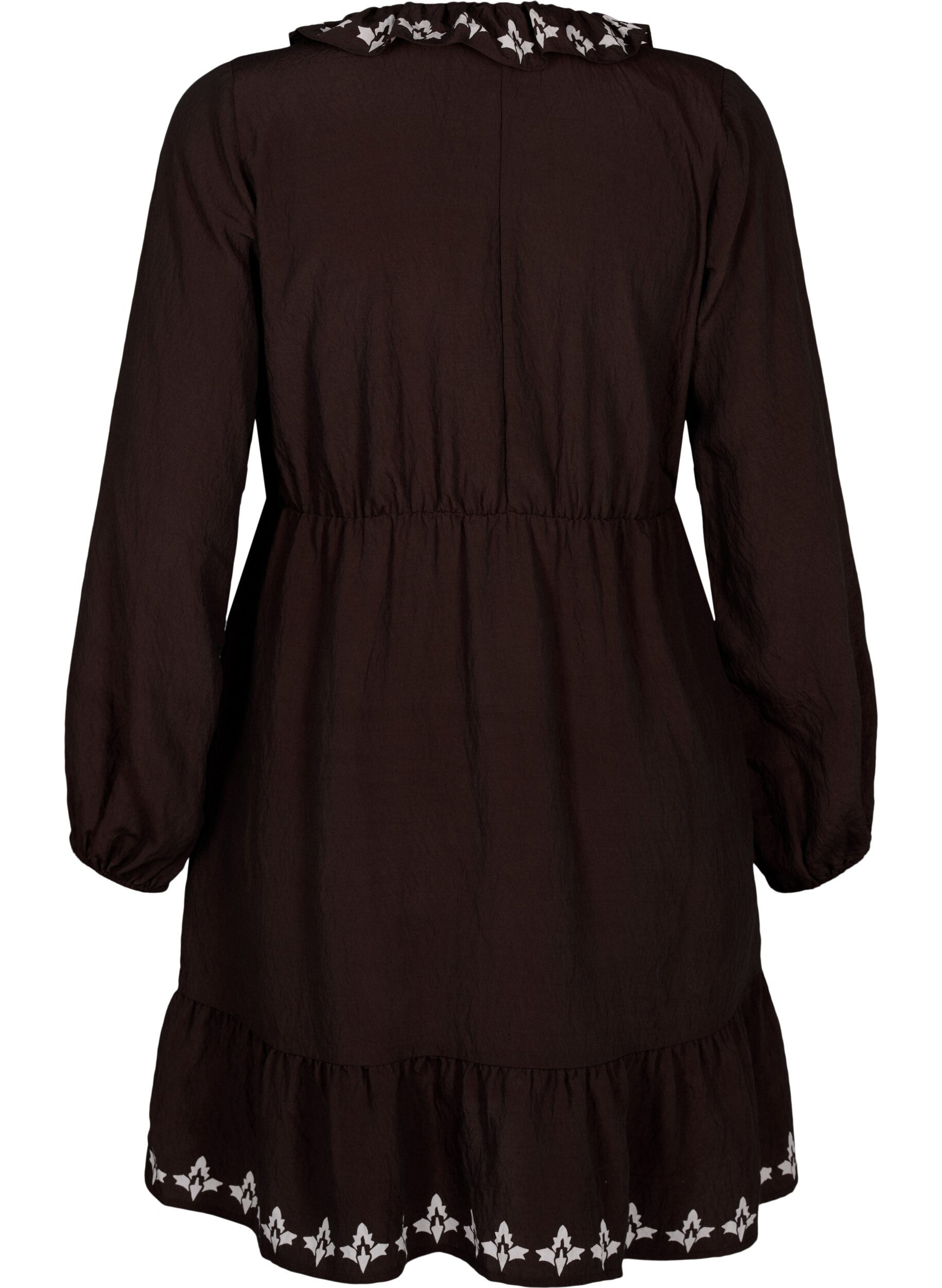 Zizzi Pitk&auml;hihainen viskoosimekko painatuksella, Ruskea, Packshot image number 1