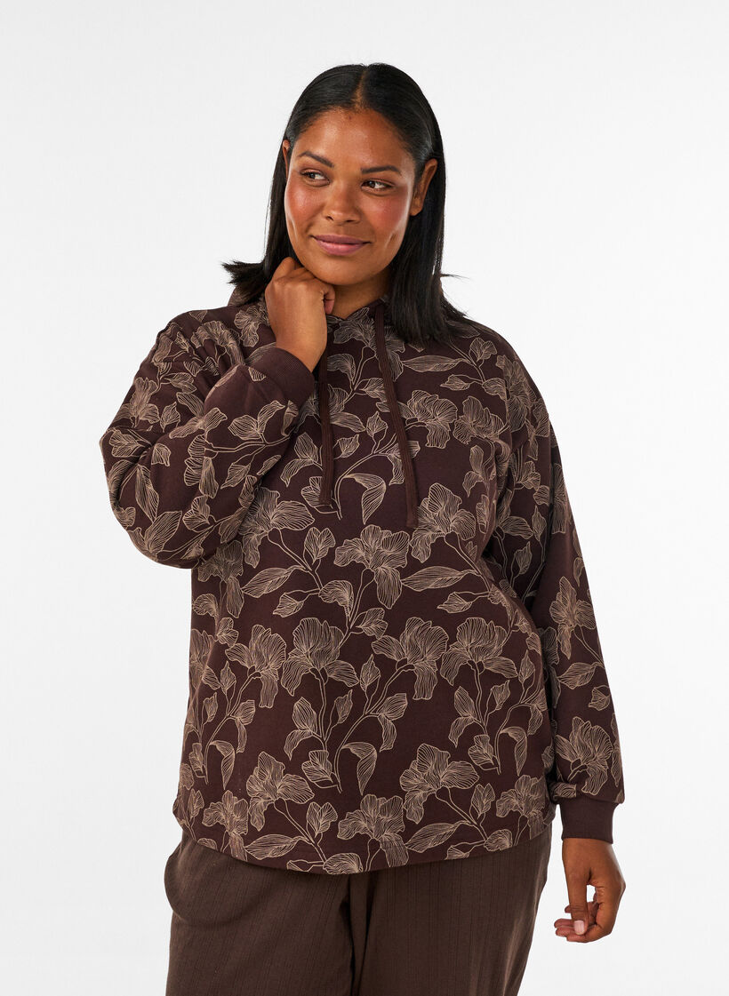 Huppari kauttaaltaan printill&auml;, Ruskea, Model image number 0