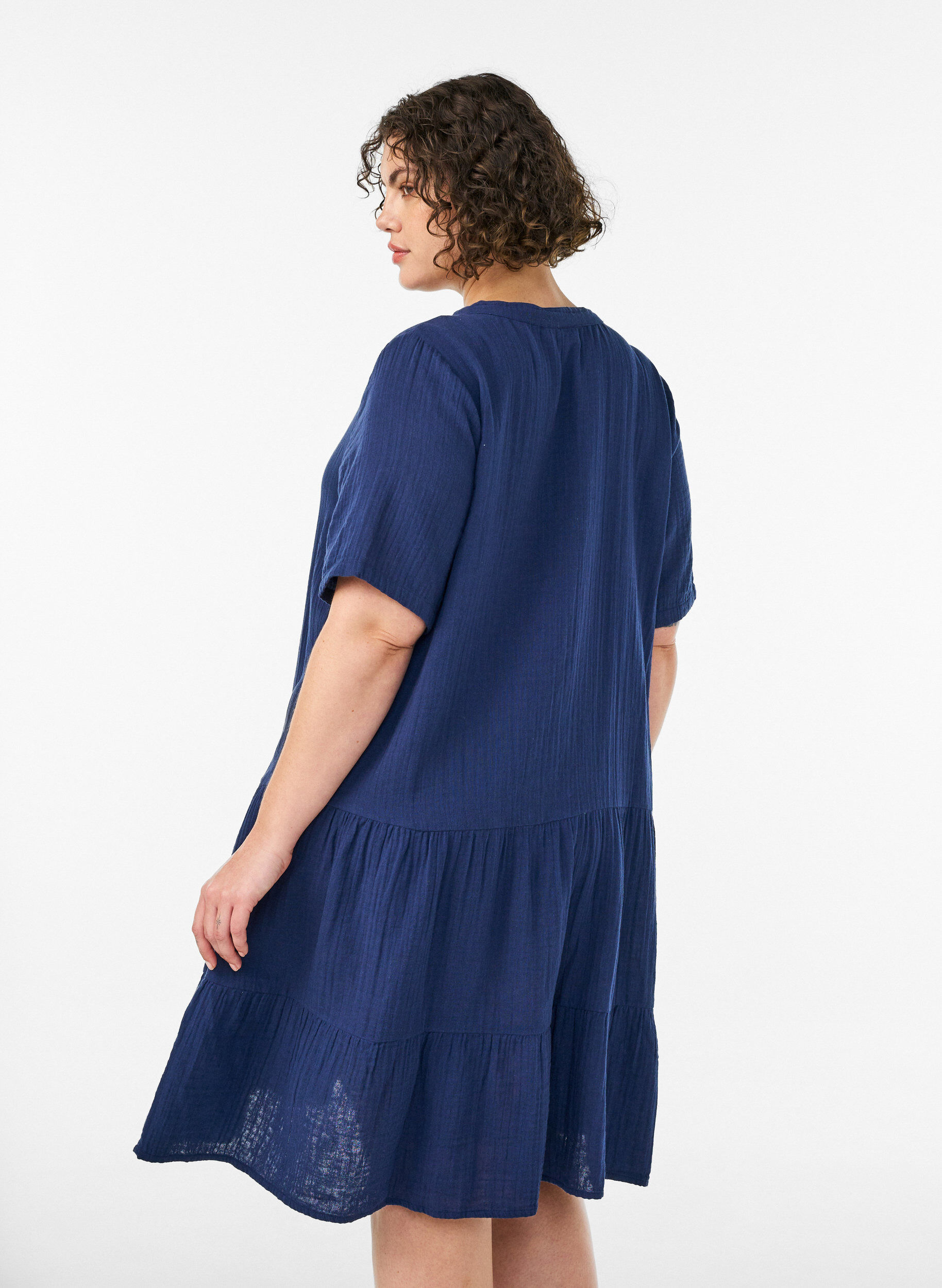 ZizziLyhyt A-linjainen mekko puuvillamusliinista, Sininen, Model image number 2