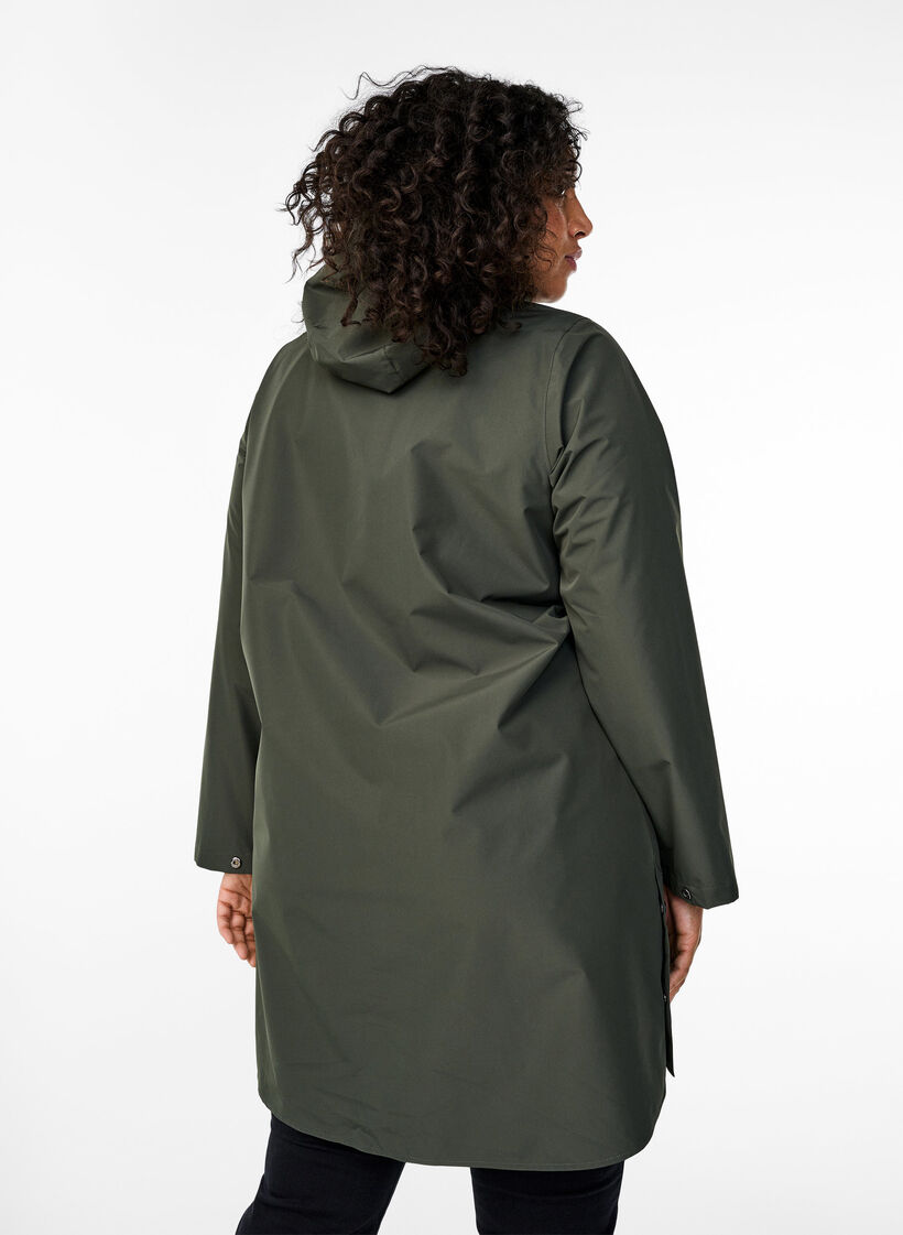Sadetakki, jossa on taskut ja huppu., Vihre&auml;, Model image number 2