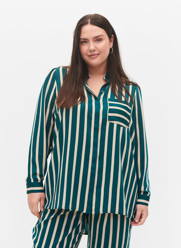 Raidallinen paita pitkillä hihoilla, Green Stripe, Model image number 0