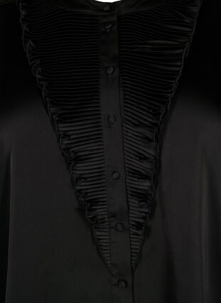 Satiininen paitapusero röyhelöyksityiskohdilla, Black, Packshot image number 2