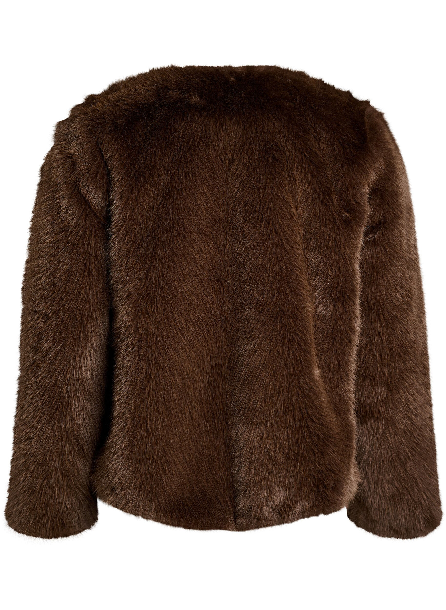 ZizziLyhyt tekoturkistakki avoimella etuosalla, Ruskea, Packshot image number 1
