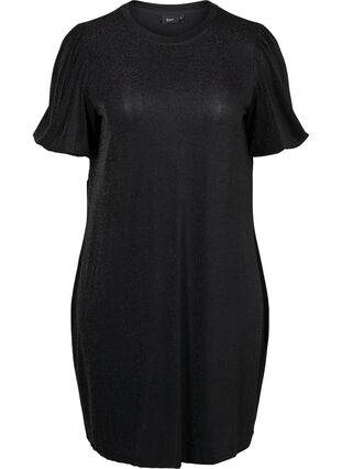 Kimaltava mekko lyhyillä pallohihoilla , Black, Packshot image number 0