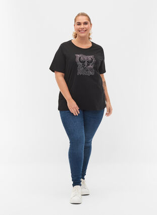 Ekologisesta puuvillasta valmistettu t-paita niiteillä, Black Owl, Model image number 2