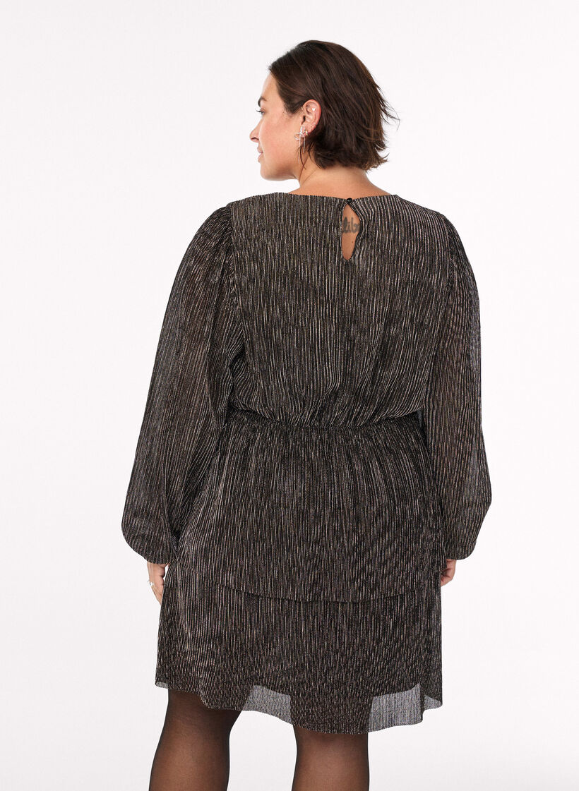 Lyhyt mekko kimalle raidoilla ja pitkät hihat, Musta, Model image number 2