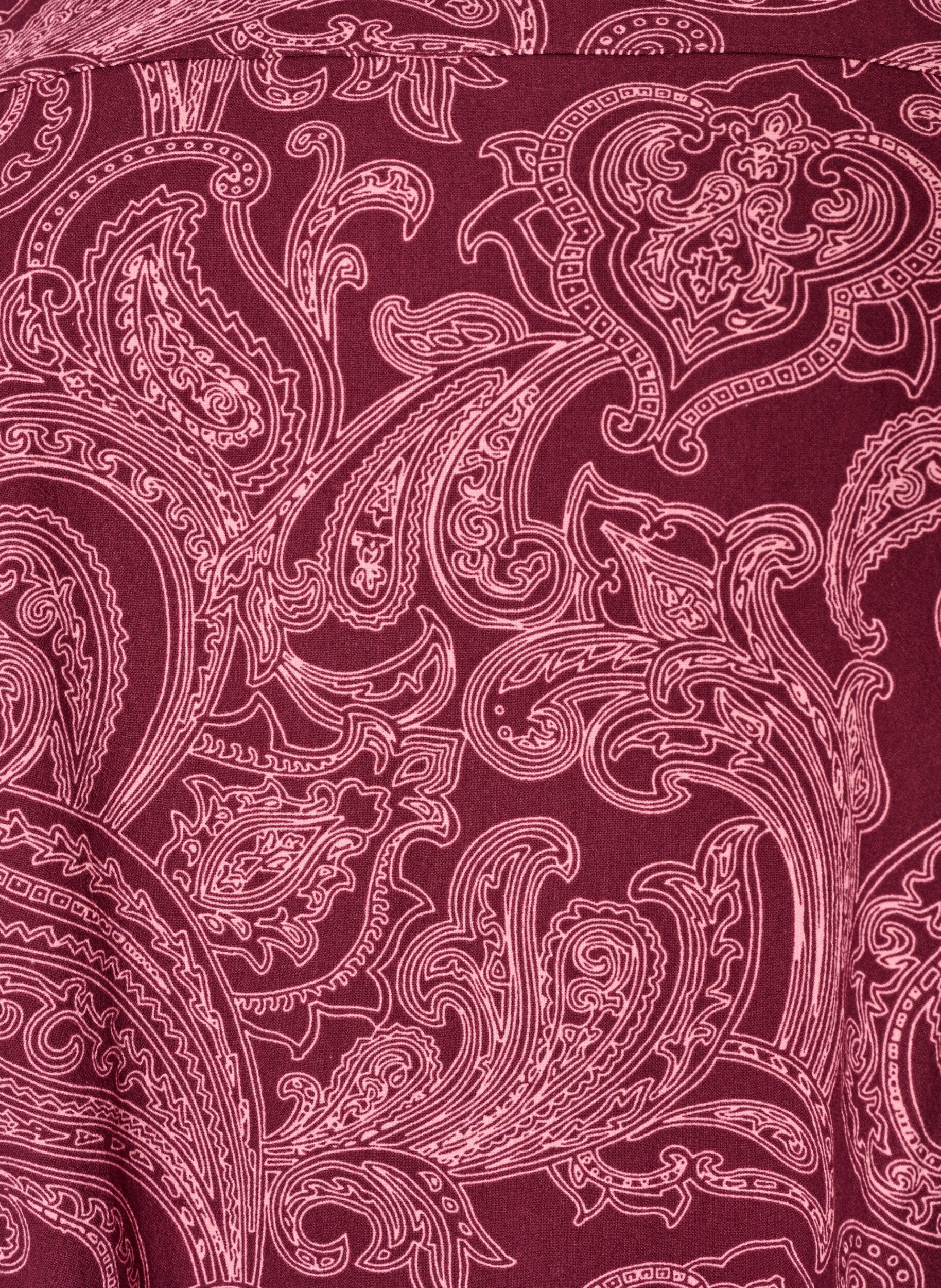 ZizziLyhyt puuvillamekko joustavalla helmalla ja pitk&auml;t hihat, Tumma Bordeaux, Packshot image number 2