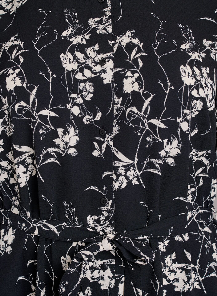 Pitkähihainen paitamekko solmittavalla vyöllä, Musta, Packshot image number 2