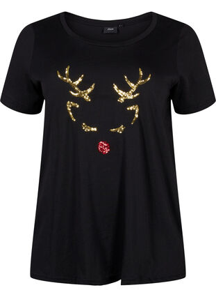 Jouluinen t-paita puuvillasta, Black Reindeer, Packshot image number 0
