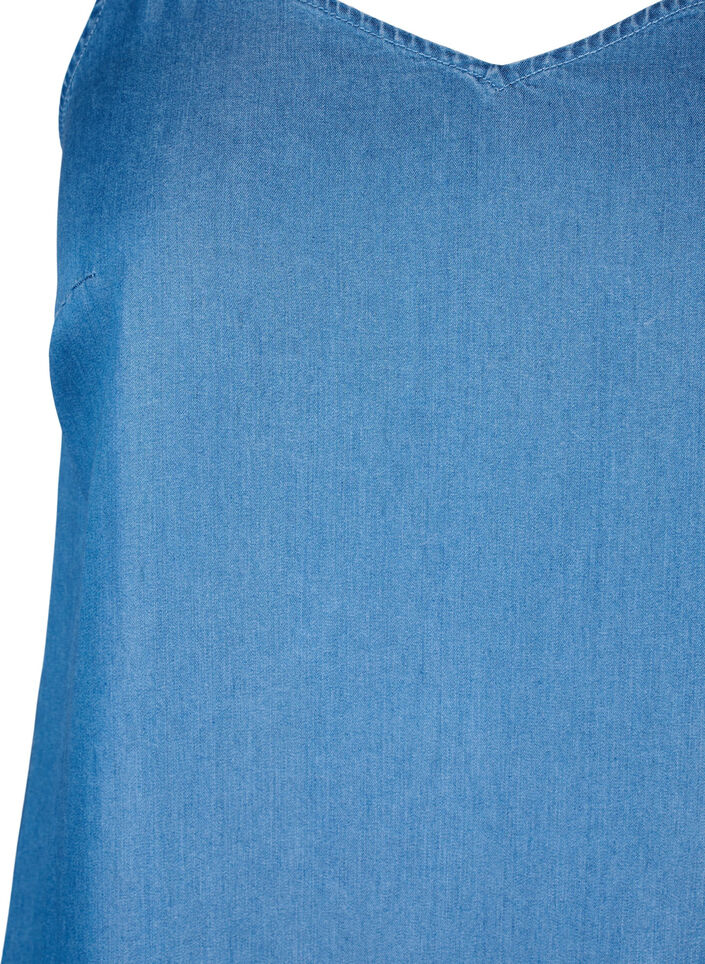 Midimittainen farkkumekko spagettiolkaimilla, Sininen, Packshot image number 2