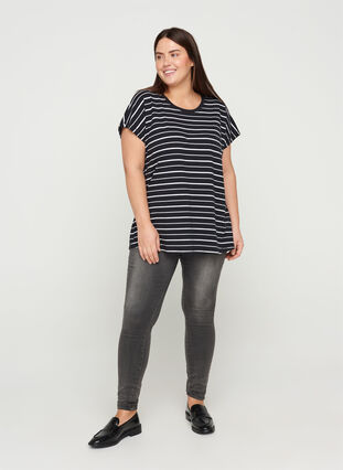 Raidallinen t-paita puuvillasta , Black/White Stripe, Model image number 2