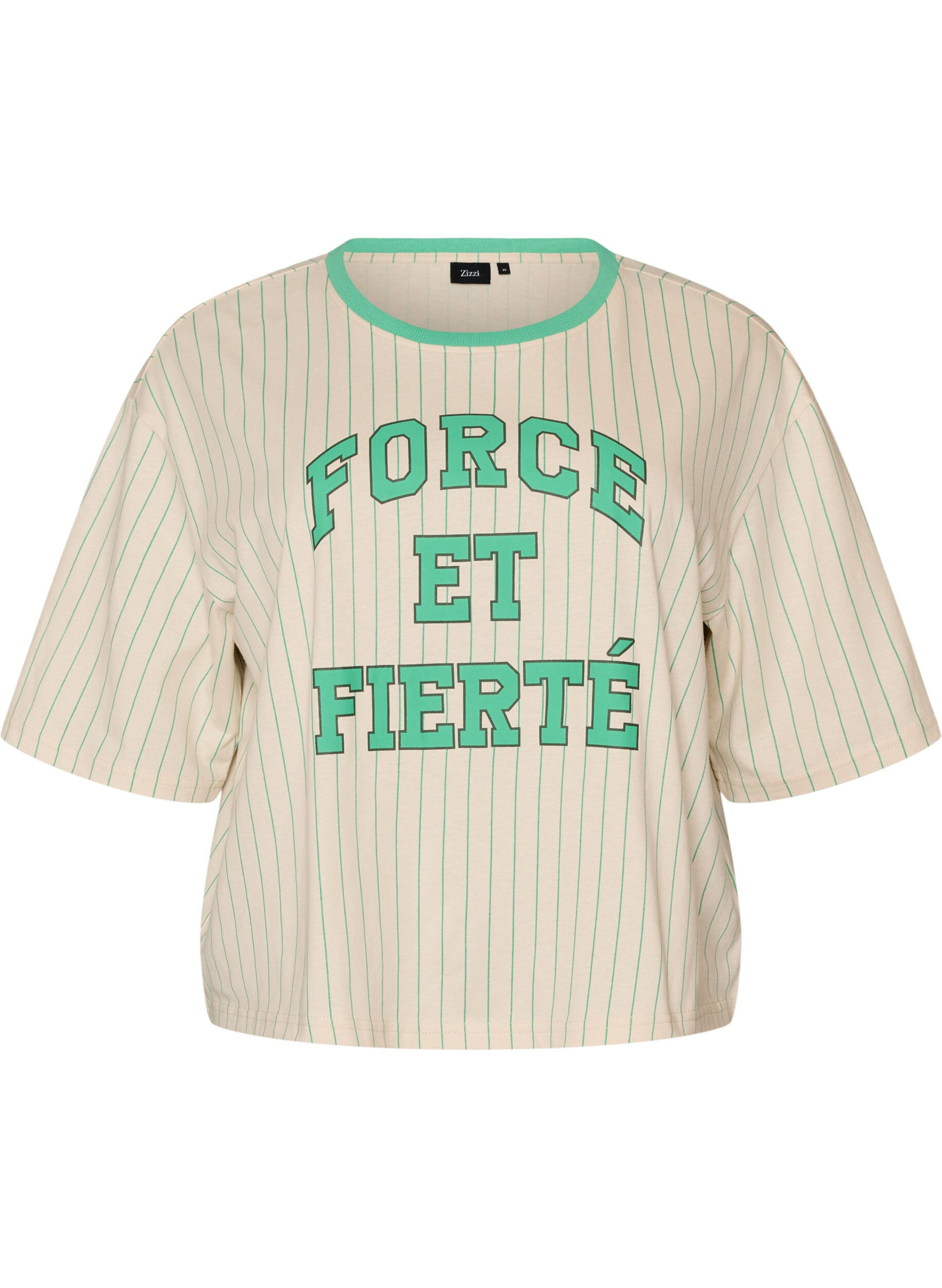 ZizziBoxy T-paita raidoilla ja statement-printill&auml;, Vanilja, Packshot image number 0