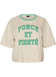 Boxy T-paita raidoilla ja statement-printill&auml;, Vanilja