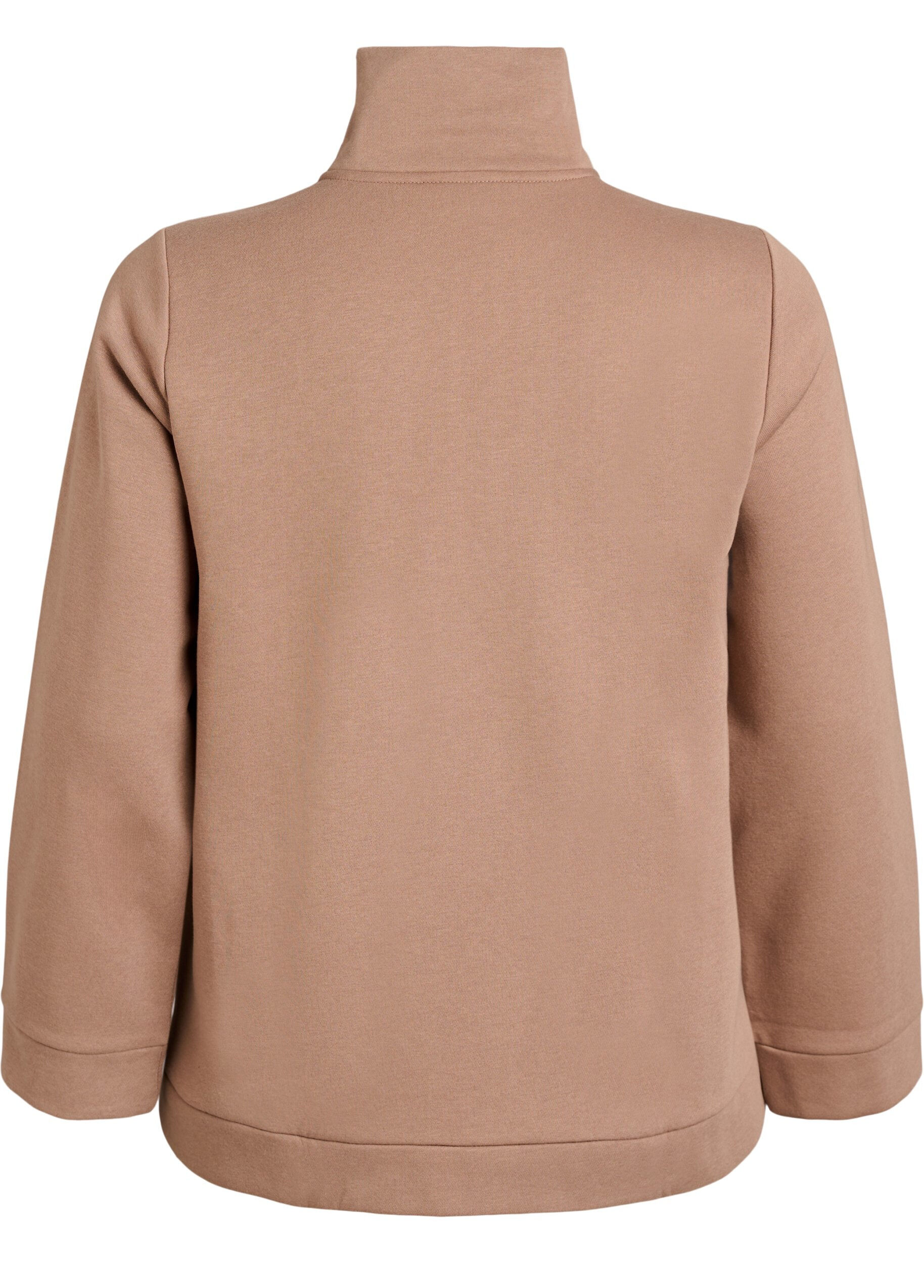 Zizzi Collegepaita, jossa korkea kaulus ja vetoketju, Ruskea, Packshot image number 1