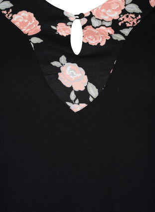 Viskoosista valmistettu yöpusero kukkaprintillä, Black Flower AOP, Packshot image number 2