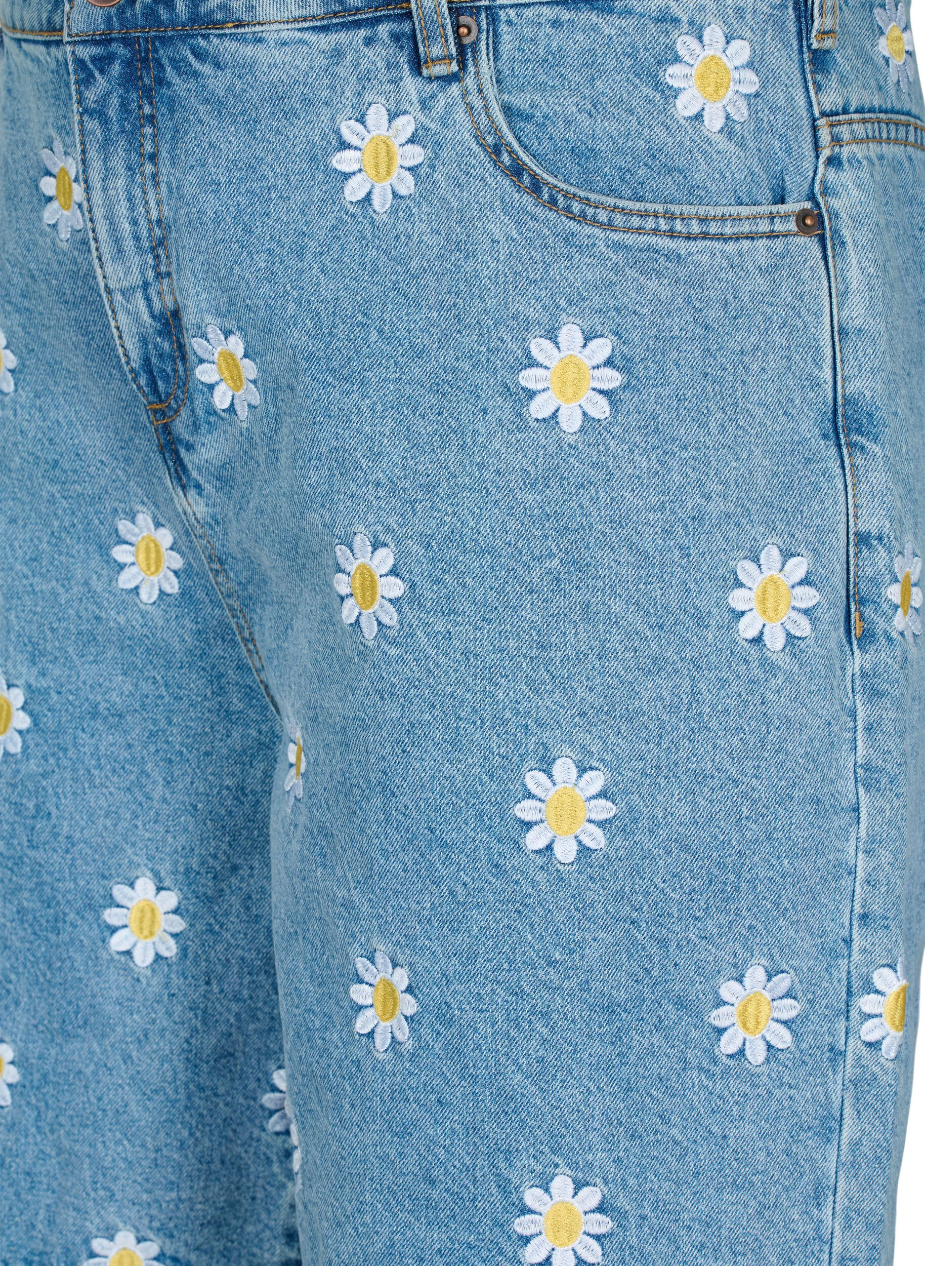 Zizzi Korkeavy&ouml;t&auml;r&ouml;iset Mille-shortsit kukkakirjailulla, Light Blue Flower, Packshot image number 2
