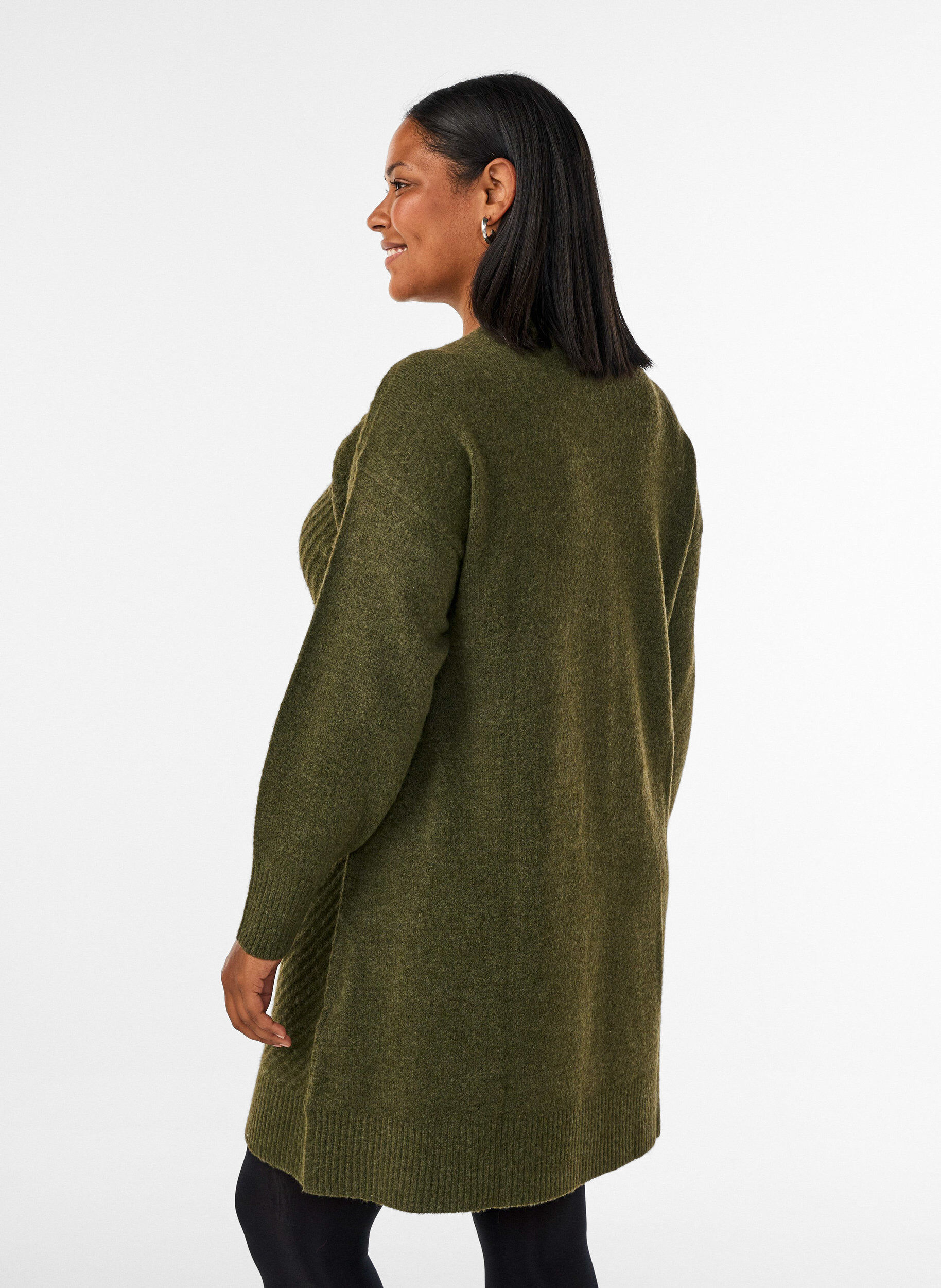 ZizziLyhyt neulemekko V-muotoisella tekstuurikuviolla, Vihre&auml;, Model image number 2