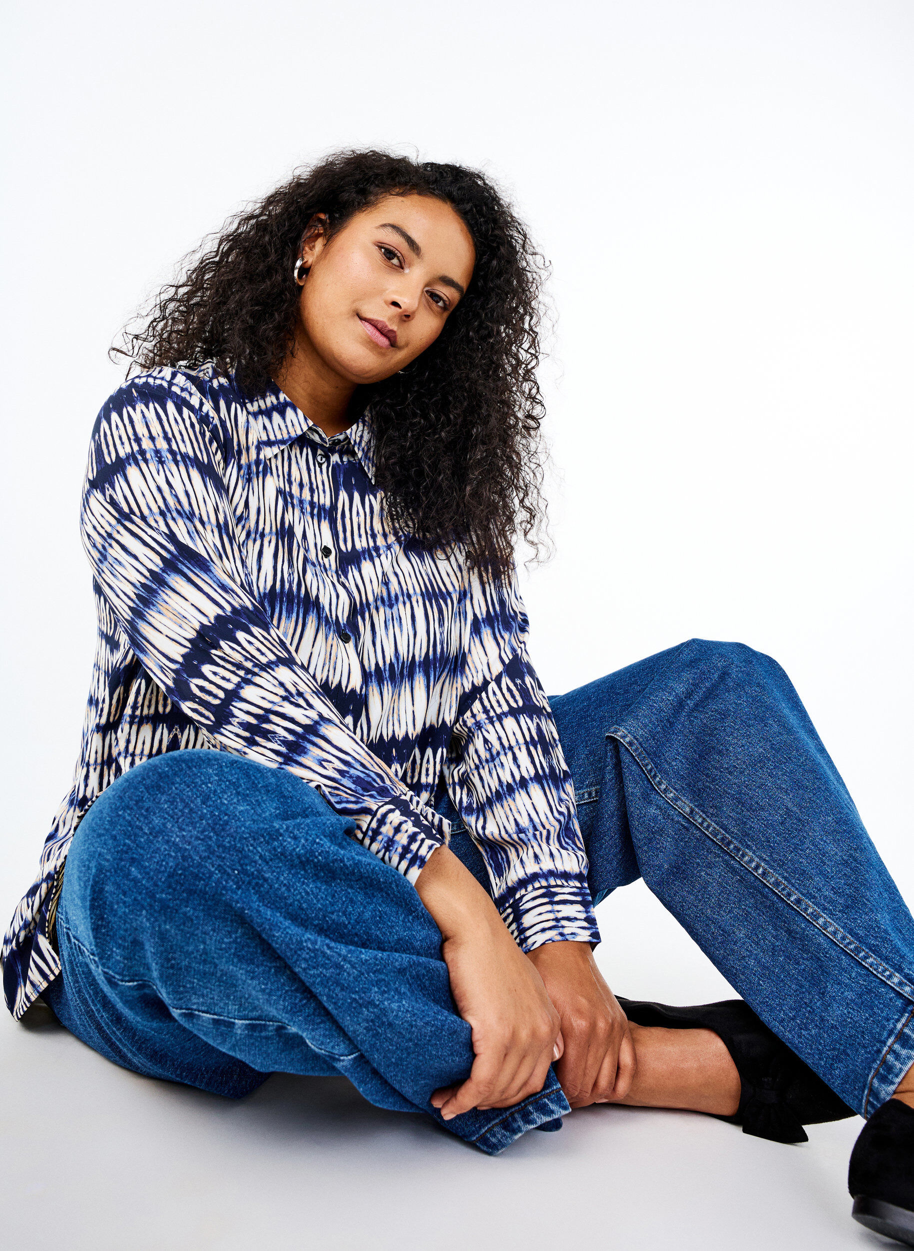 Zizzi Raidallinen paita, Sininen, Image image number 0