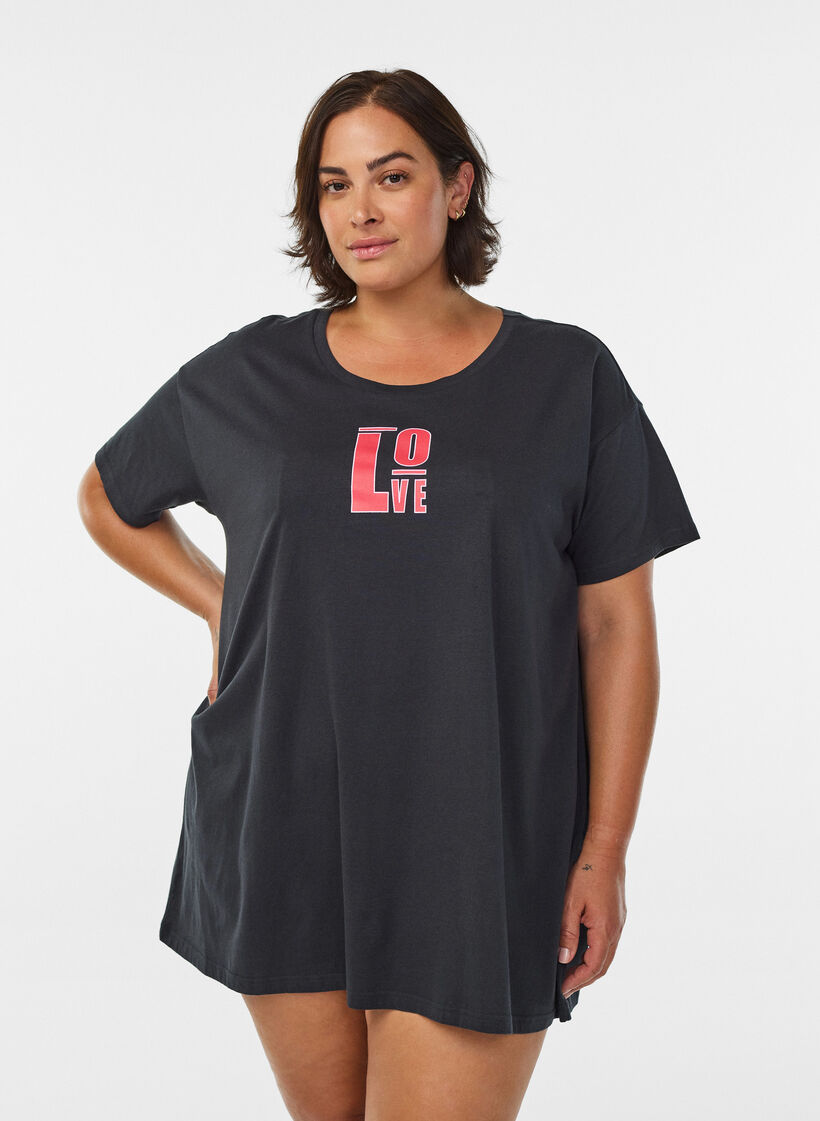 Pitkä yö-T-paita luomupuuvillasta printillä, Harmaa, Model image number 0