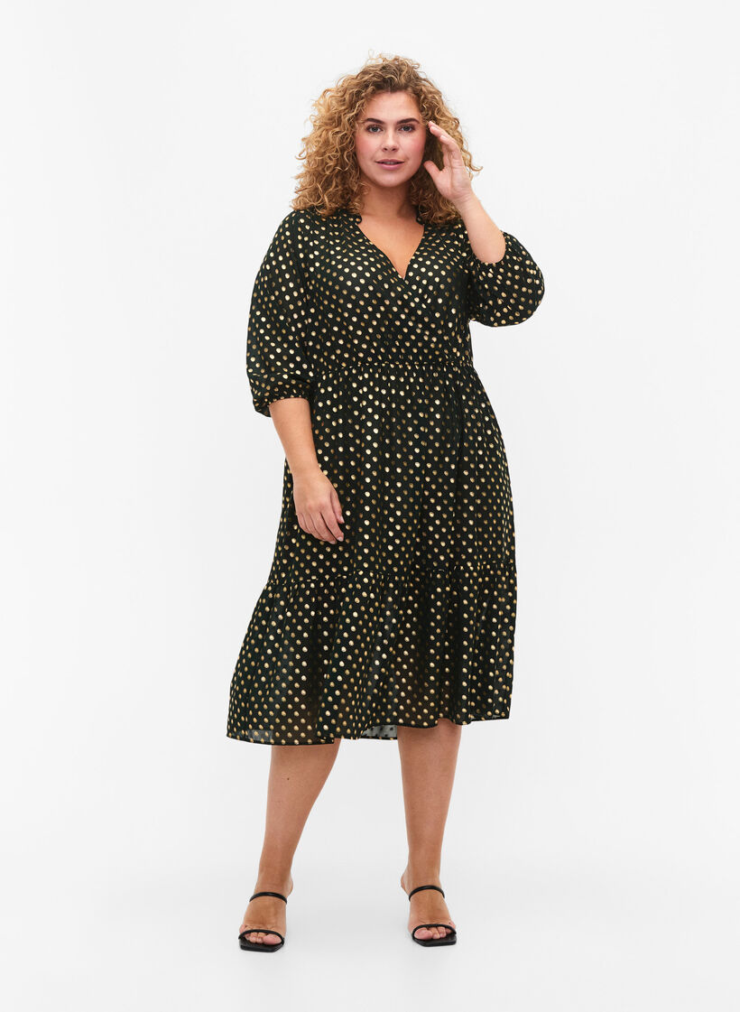 Mekko pilkullisella kuosilla ja 3/4-hihoilla, Scarab w. Gold, Model image number 2