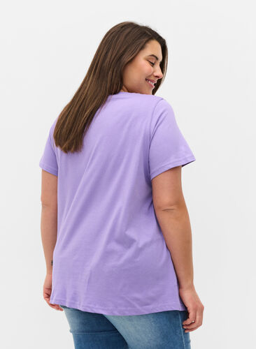 Lyhythihainen puuvillainen t-paita printillä , Paisley Purple TEXT, Model image number 1