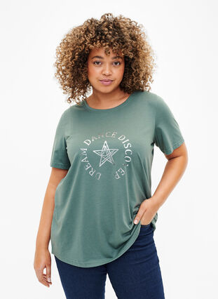 FLASH – kuviollinen t-paita, Balsam Green Star, Model image number 0