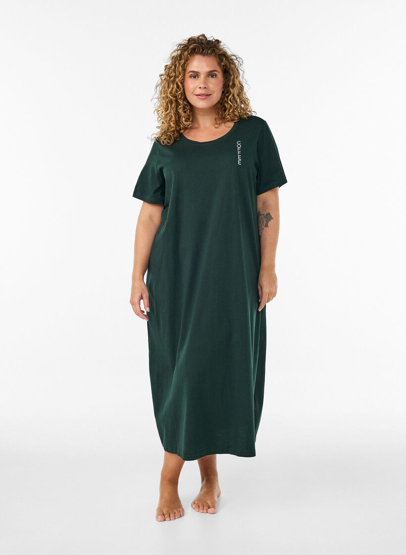 Midi-y&ouml;paita luomupuuvillasta, Vihre&auml;, Model image number 0