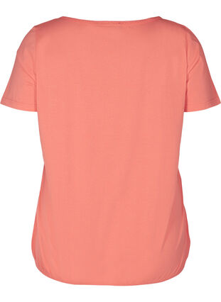 Lyhythihainen t-paita pyöreällä pääntiellä ja pitsireunuksella , Living Coral, Packshot image number 1