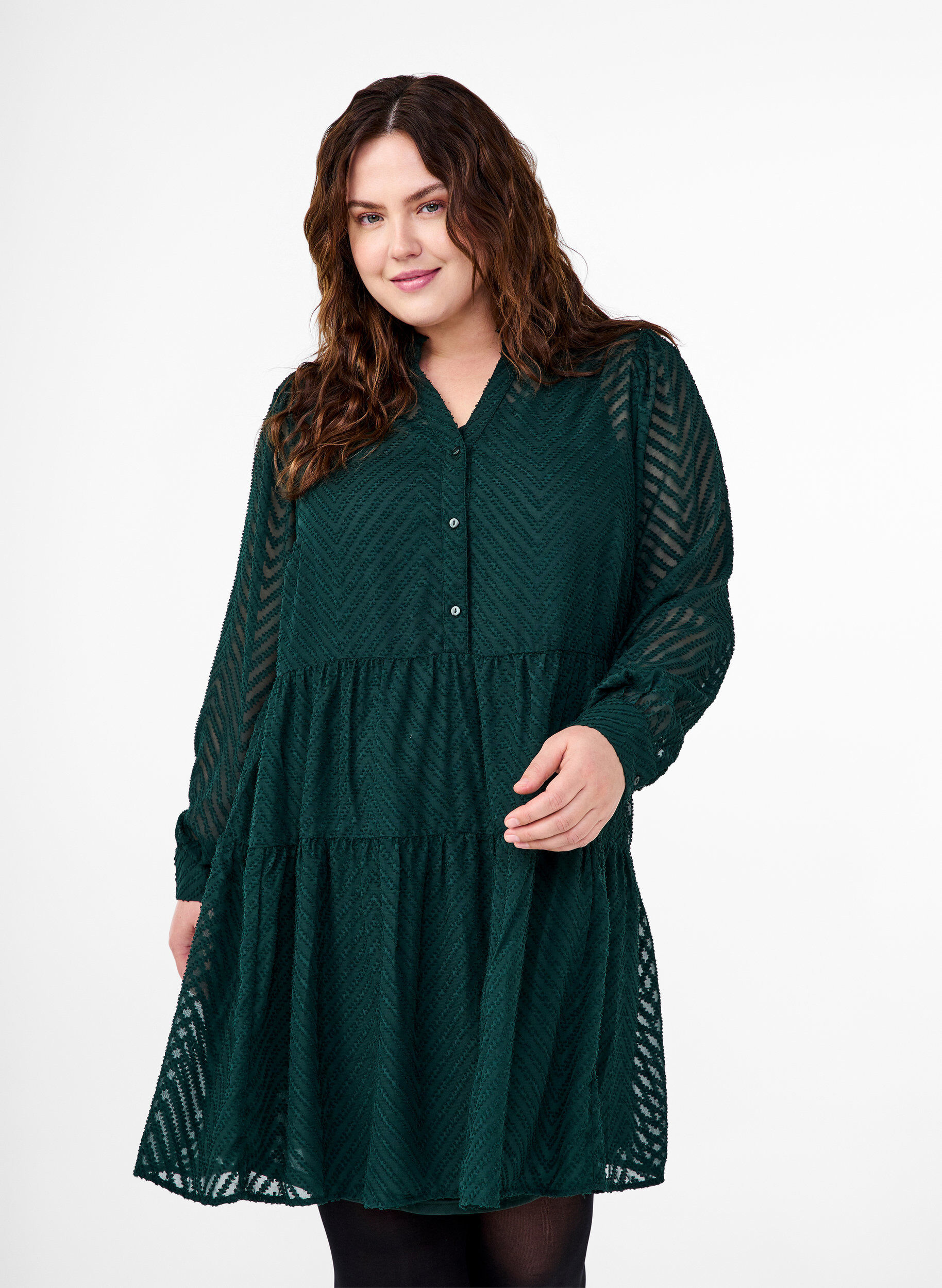 Zizzi Teksturoitu lyhyt mekko r&ouml;yhel&ouml;kauluksella, Scarab, Model image number 0